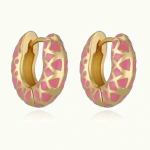 NWTs Gold Plated Pink Enamel Hoop Earrings